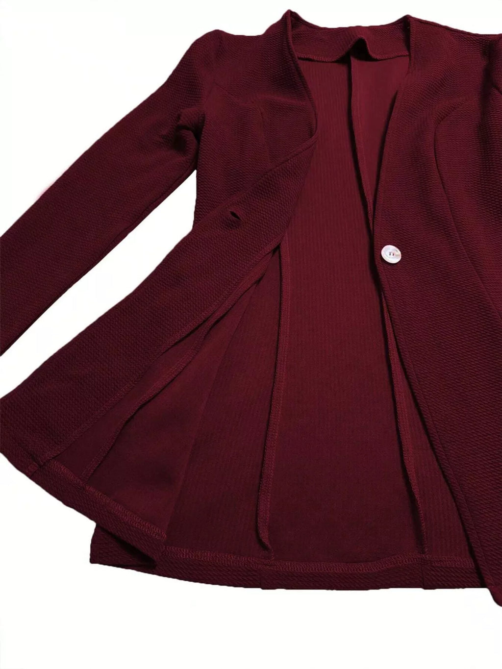 Back view of burgundy luxury blazer – tailored slim cut with elegant lapel design