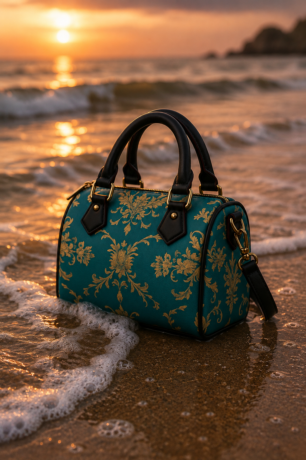Aqua Blue Baroque Leather Mini Crossbody Bag Elegant Evening Outfit Accessory