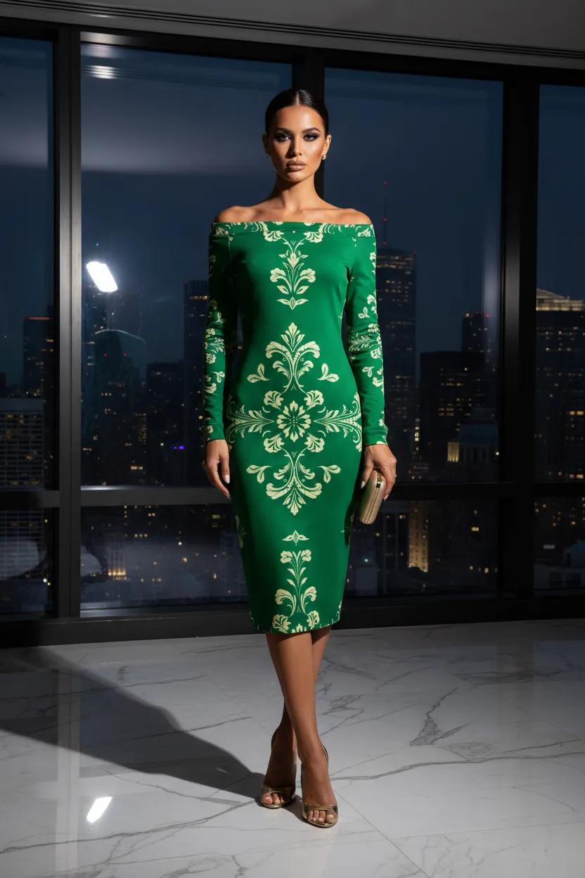 Flattering off shoulder green bodycon dress available S to 6XL made to order