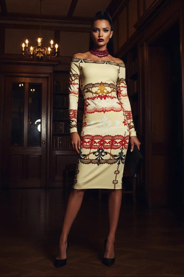 Elegant ivory wrap midi dress for country club and upscale daytime events