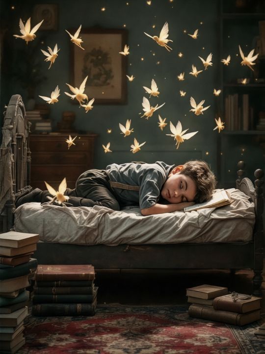 Becoming book artistic photography by Kinga Sokol featuring dreamy scene with golden birds symbolizing transformation and freedom