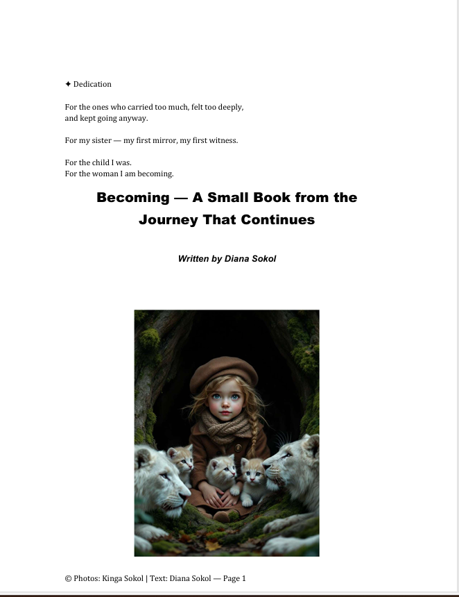 Becoming book dedication page by Diana Sokol - personal growth journey for those who carried too much