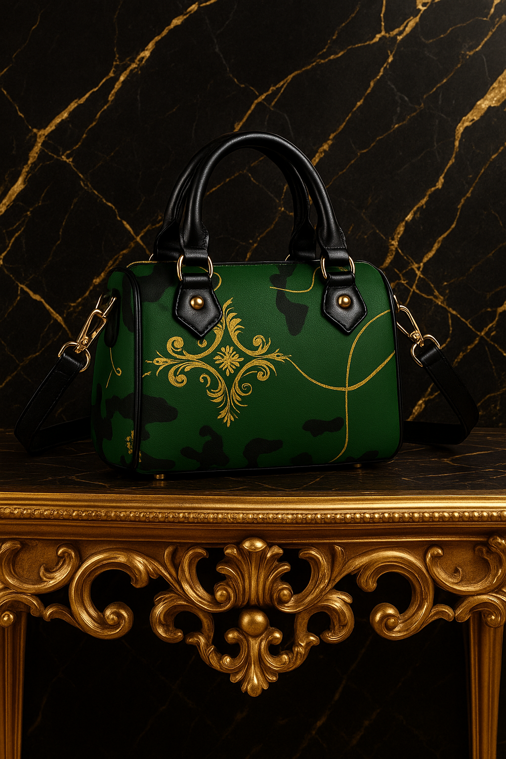 Camo Baroque Gold Ornamental Military Leather Crossbody Mini Bag Elegant Evening Outfit