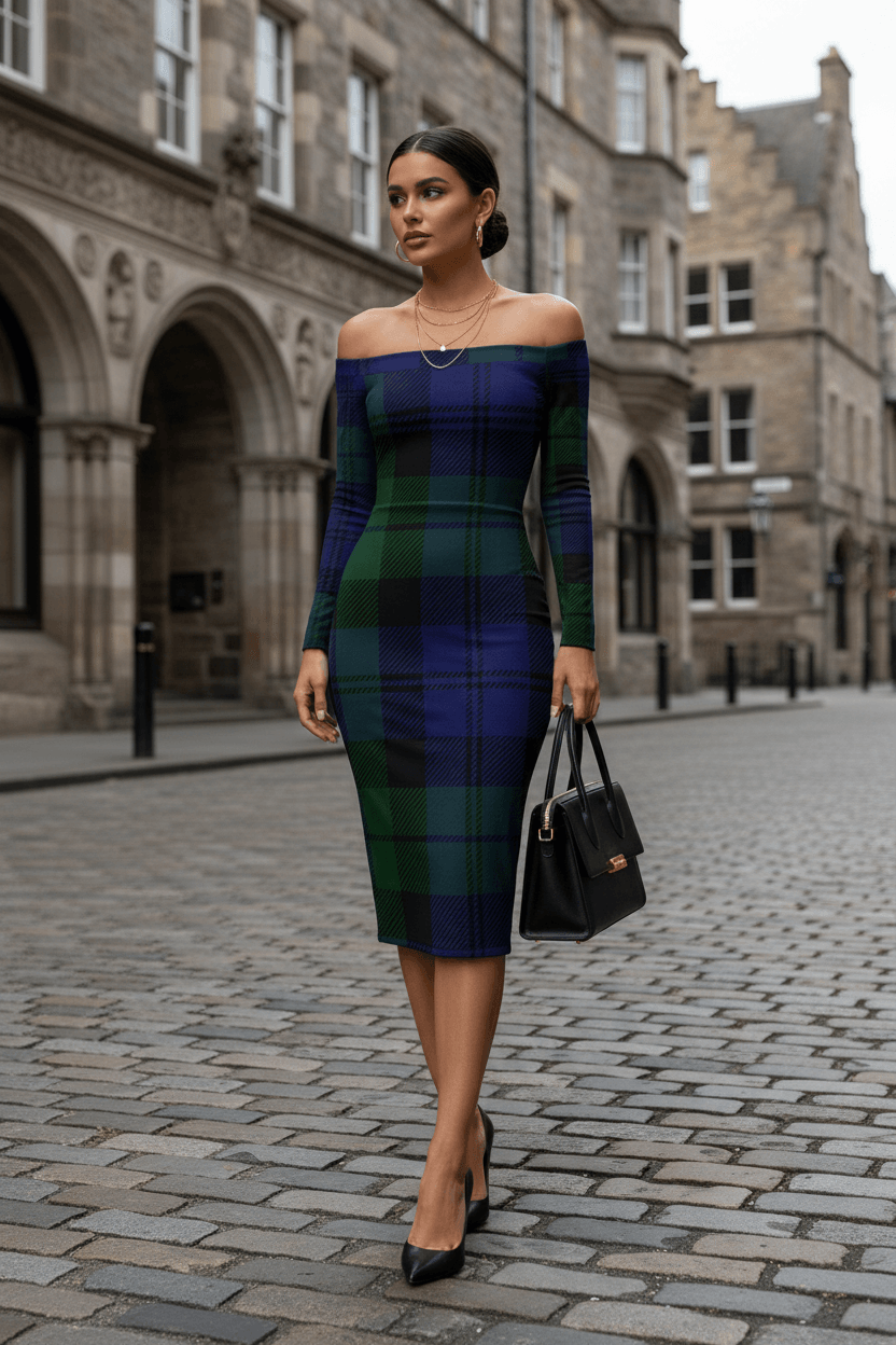  Tartan Off Shoulder and Bodycon Dress Elegant Evening Outfit