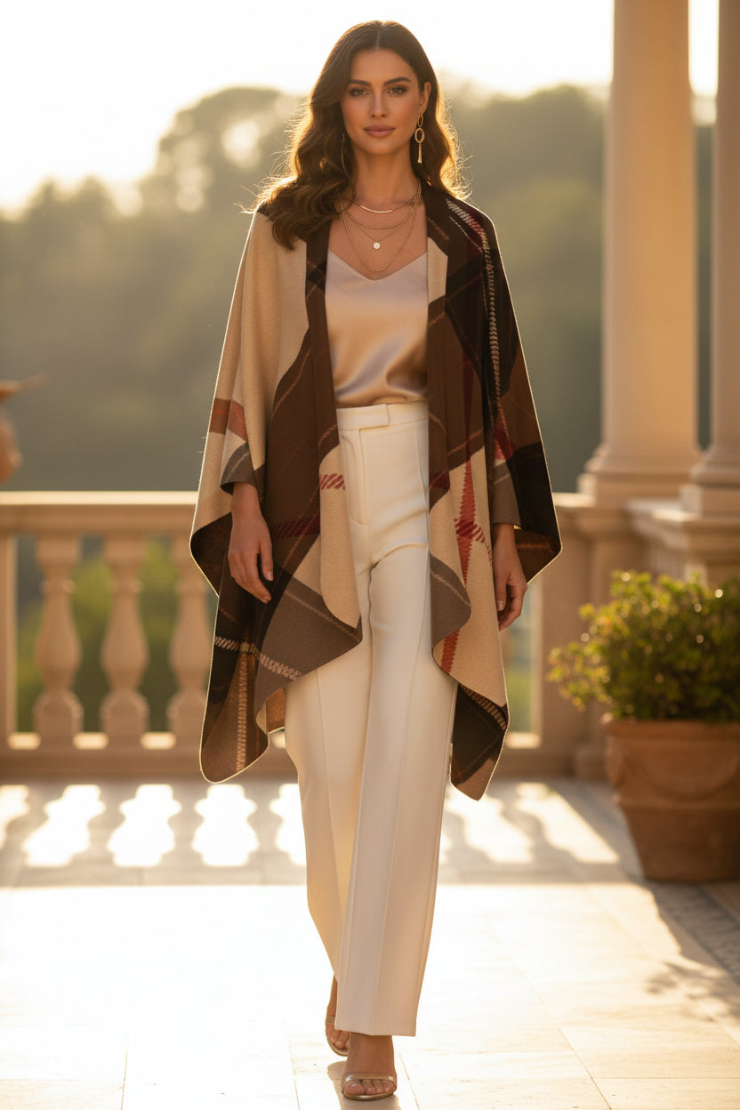 Tartan Shawl Elegant Evening Outfit Cozy Classic Style