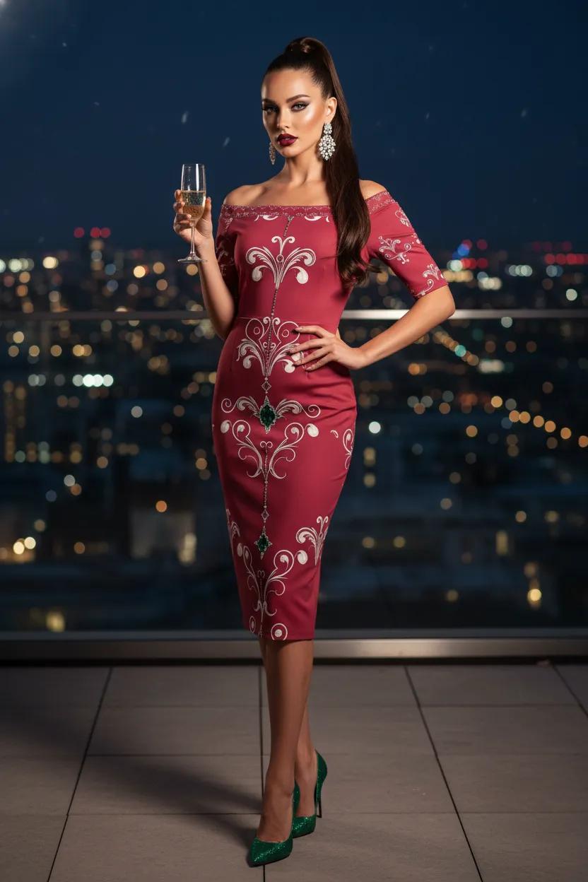 Luxury Bodycon Dress Women Elegant Evening Outfit with Embroidered Design