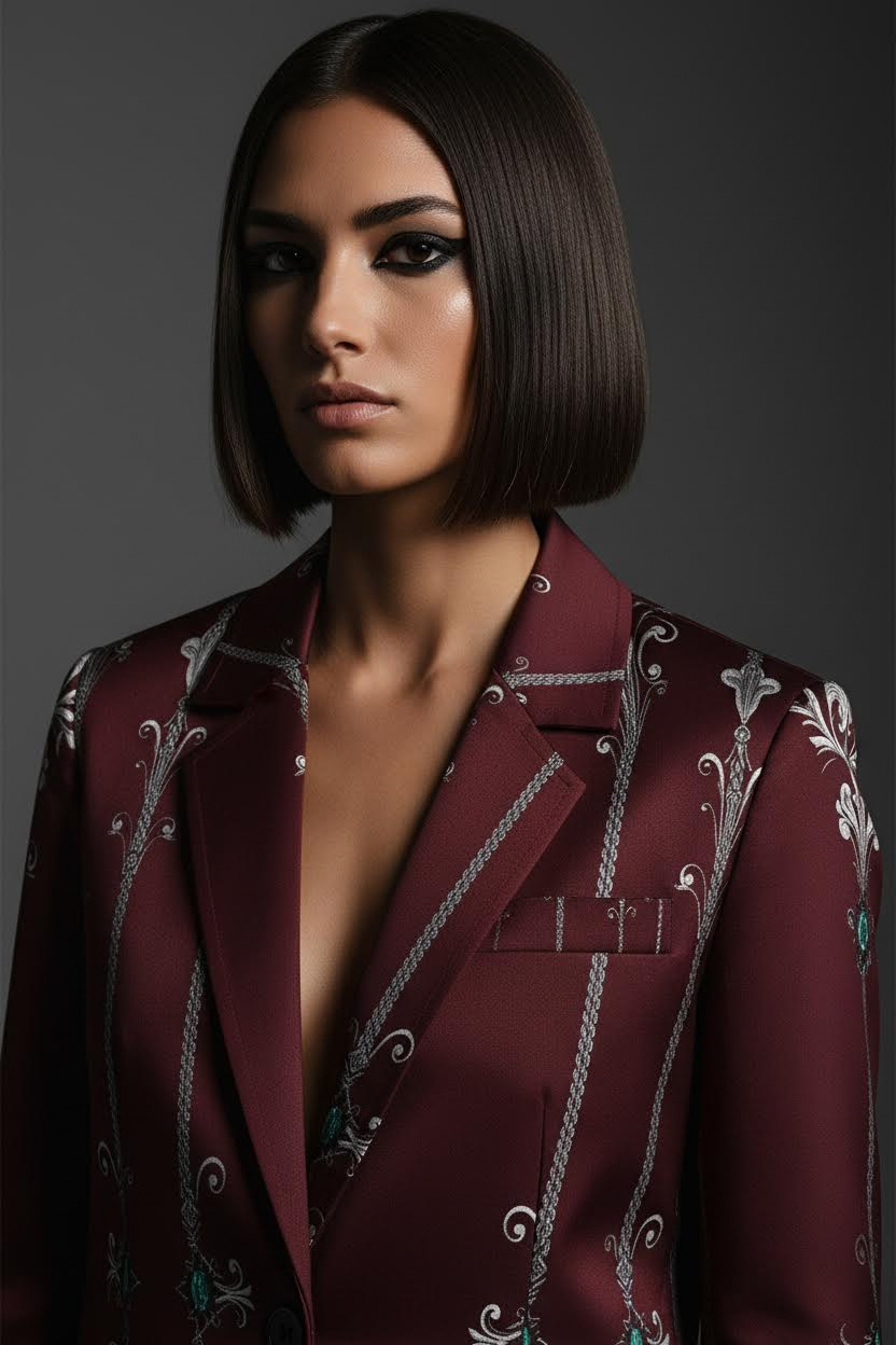 Women's Blazer Clothing Elegant Evening Outfit Burgundy Patterned Design