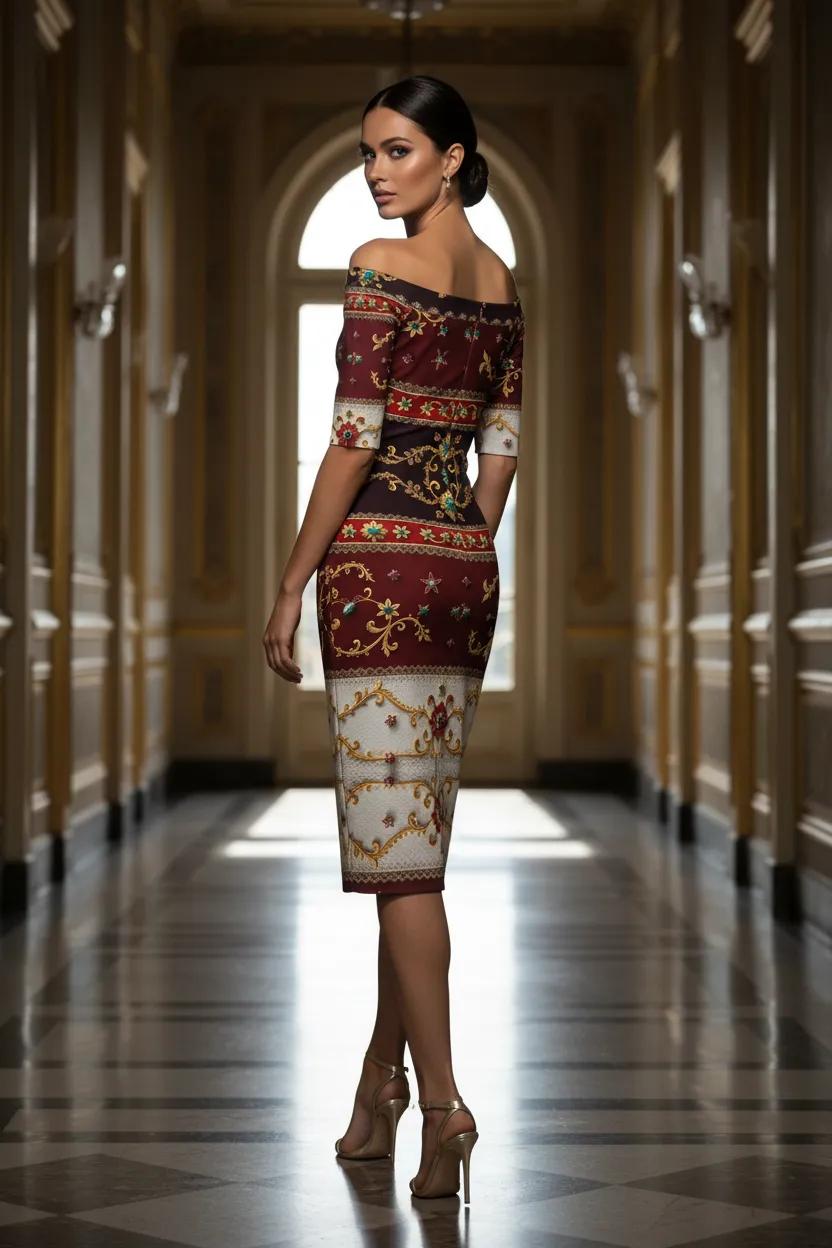 Bodycon Dress Elegant Evening Outfit Detailed Patterned Off Shoulder