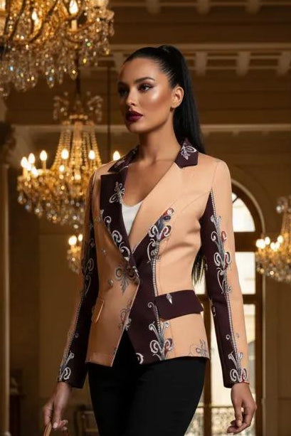 Burgundy Pale Rose Baroque Women's Blazer Clothing Elegant Evening Outfit Stylish Tailored Fit