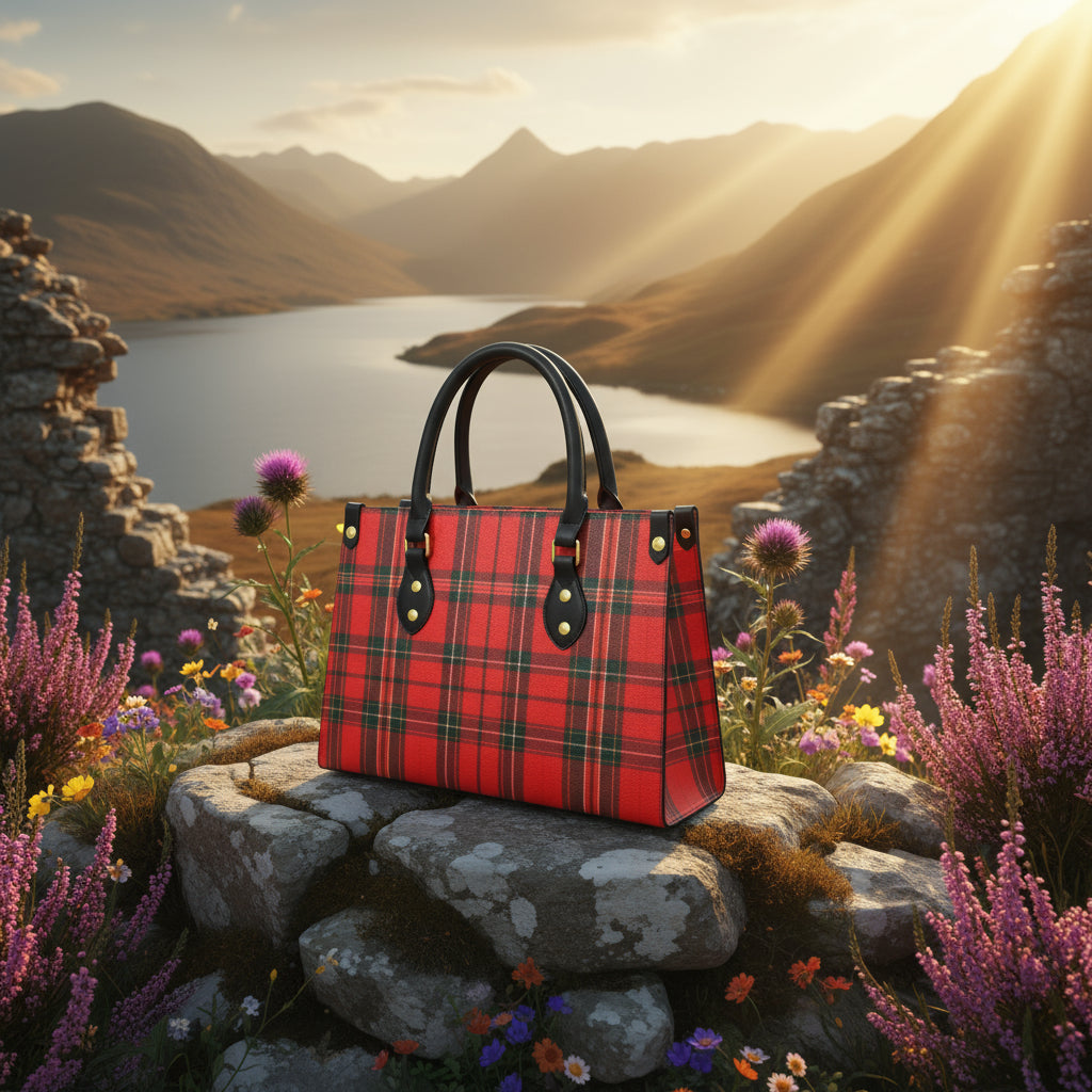 Craigievar Red Tartan Women's Tote Bag with Black Handle