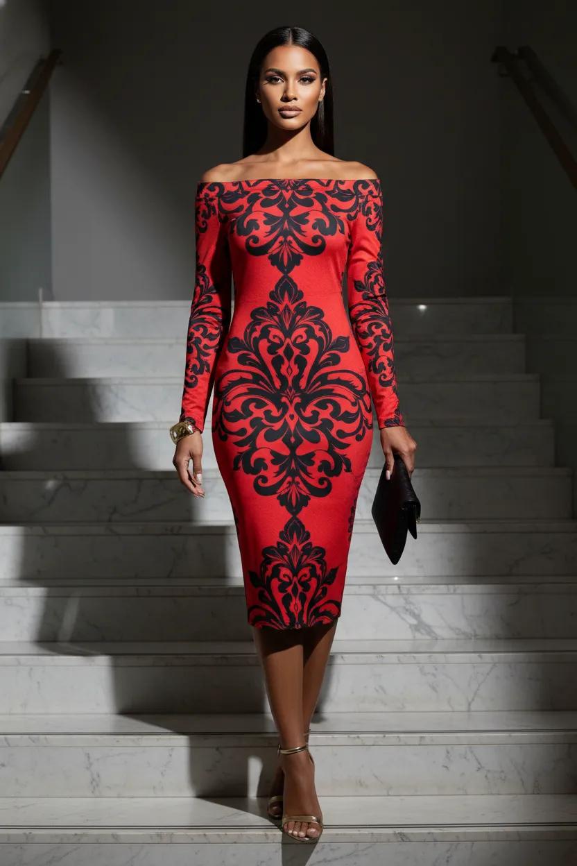 Designer inspired baroque cocktail dress women upscale evening style