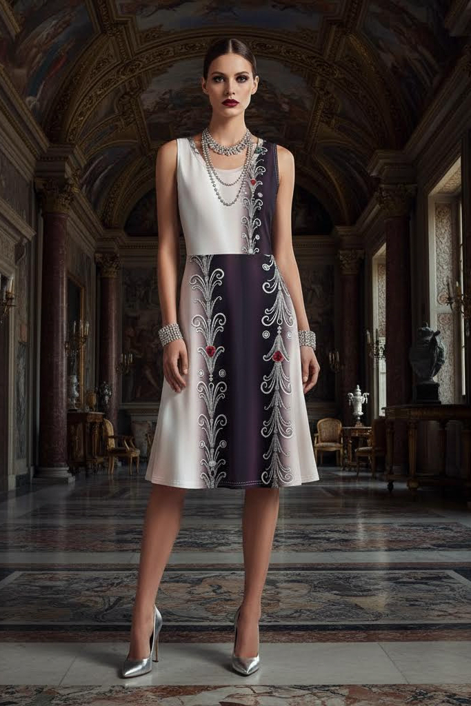 Angelic Blessing Co black and white dress a line dress with floral details and sleeveless silhouette