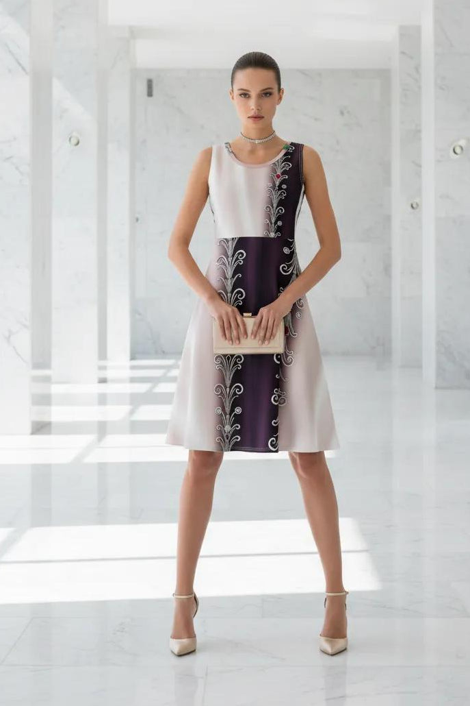 Angelic Blessing Co sleeveless dress a line dresses in white with purple panel and floral embroidery