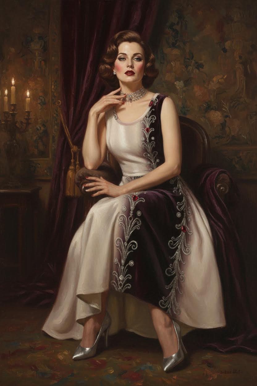Ivory and black satin dress a line dresses with embroidered detailing and vintage silhouette