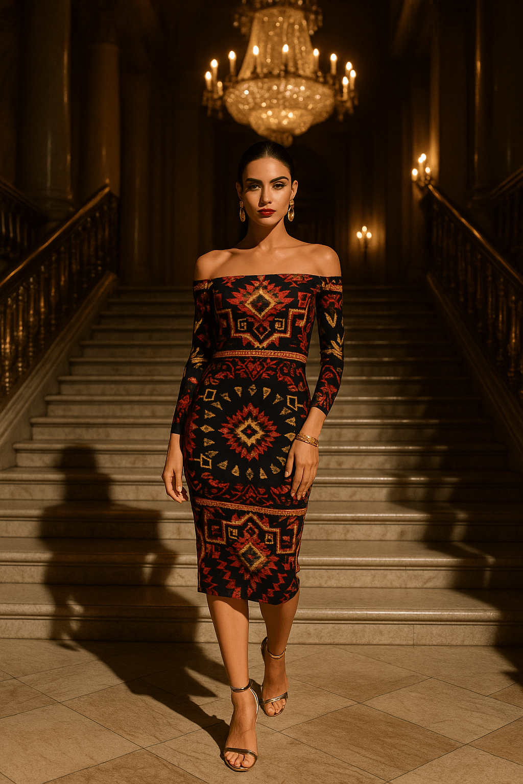 Luxury Evening Dress off shoulder Egyptian goddess bodycon dress with geometric patterns from Angelic Blessings Shop