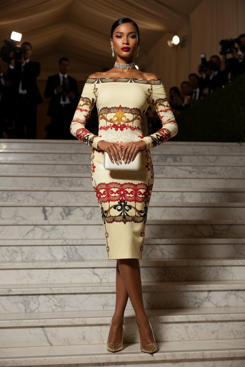 Elegant ivory long sleeve midi dress with sculpted silhouette for sophisticated women