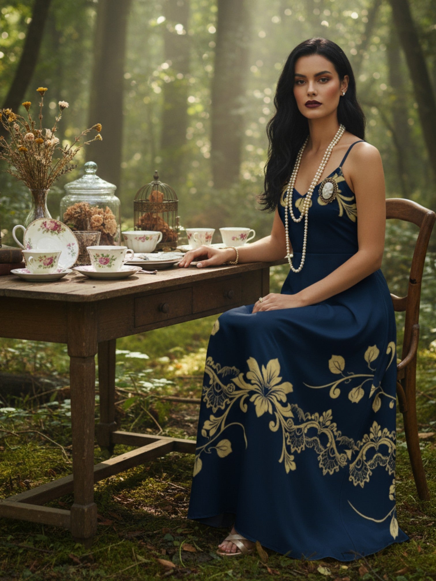 Elegant royal blue maxi dress with delicate spaghetti straps