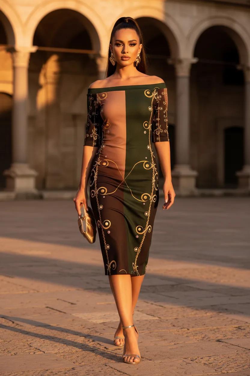 Formal off shoulder cocktail dress sculpted bodycon silhouette