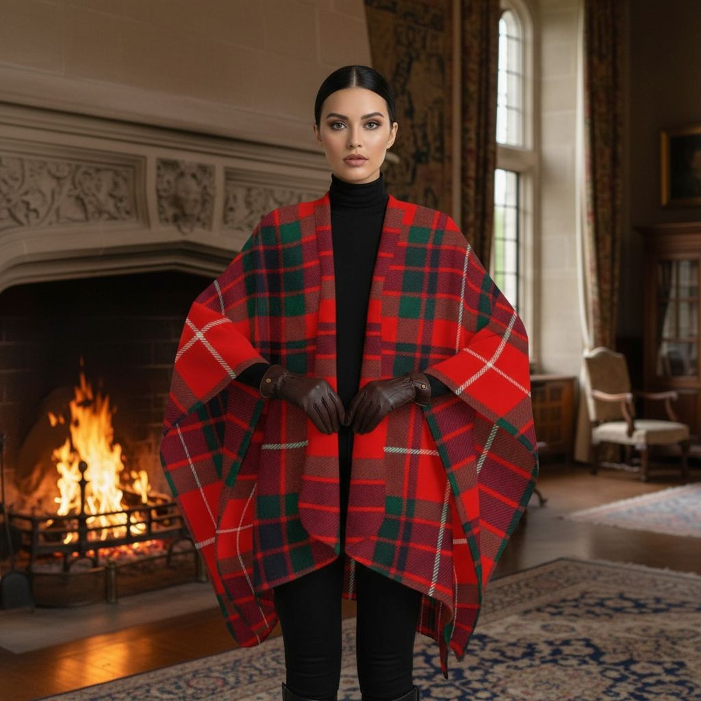 Woman wearing Fraser Clan Tartan All-Season Soft Touch Shawl Lightweight Wrap Scarf by Angelic Blessings Shop indoors