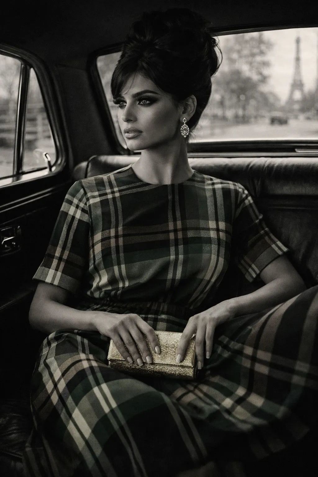 Green Tartan midi dress for Women elegant outfit perfect for evening occasions