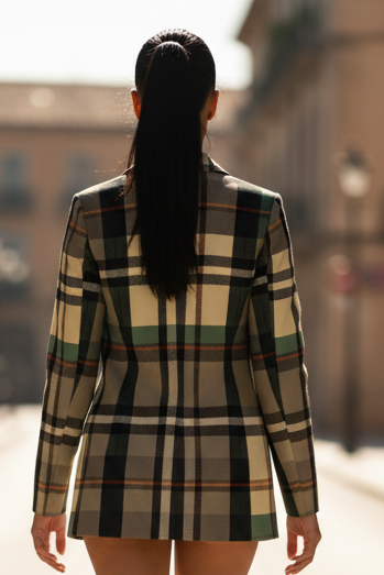 Grey Tartan Blazer Women Plaid Jacket Oversized Chic Coat XS 5XL stylish outfit perfect for elegant evening wear