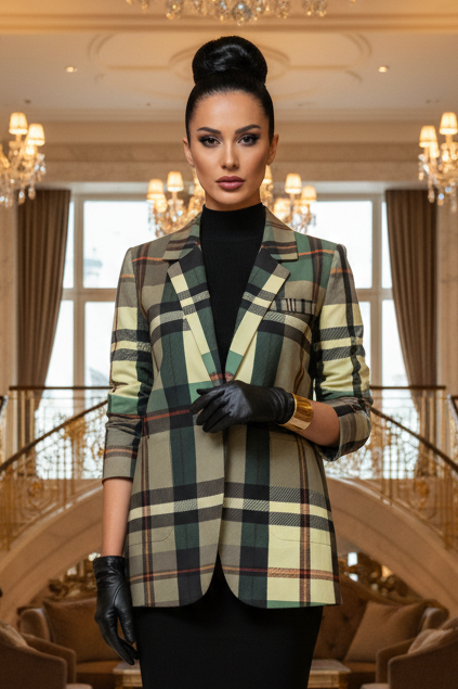 Grey Tartan Blazer Women Plaid Jacket Oversized Chic Coat XS 5XL Elegant Evening wear