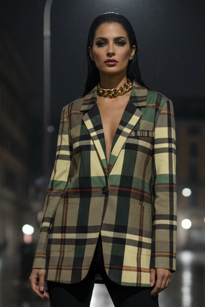 Grey Tartan Blazer Women Plaid Jacket Oversized Chic Coat XS 5XL stylish outfit evening elegant