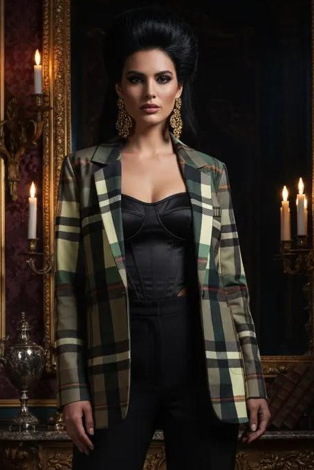 Grey Tartan Blazer Women Plaid Jacket Oversized Chic Coat XS 5XL Elegant Evening Outfit