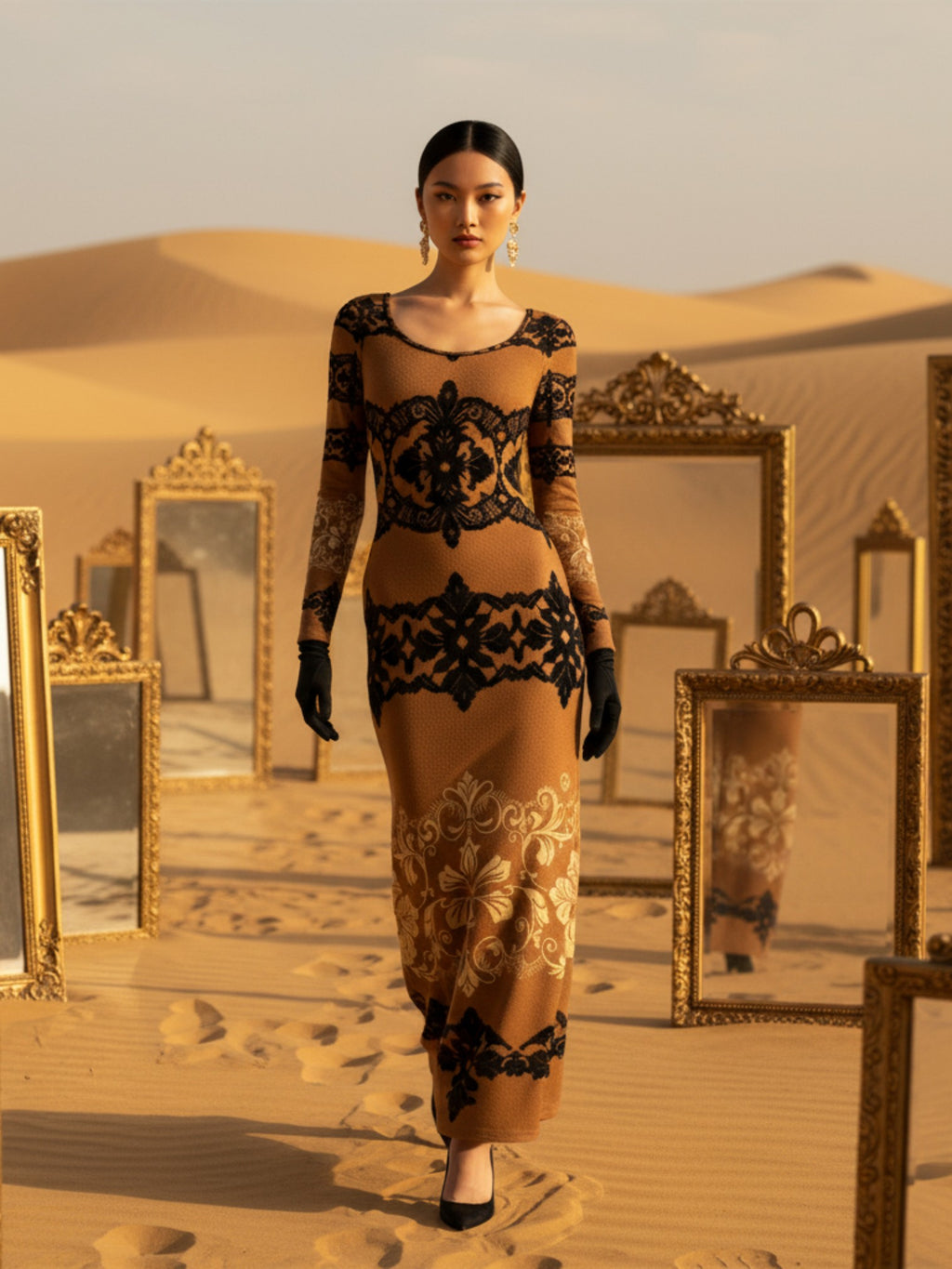 Kira Brown Baroquet Womens  Velvet Shine Maxi Dress-XS-6XL - Angelic Blessings