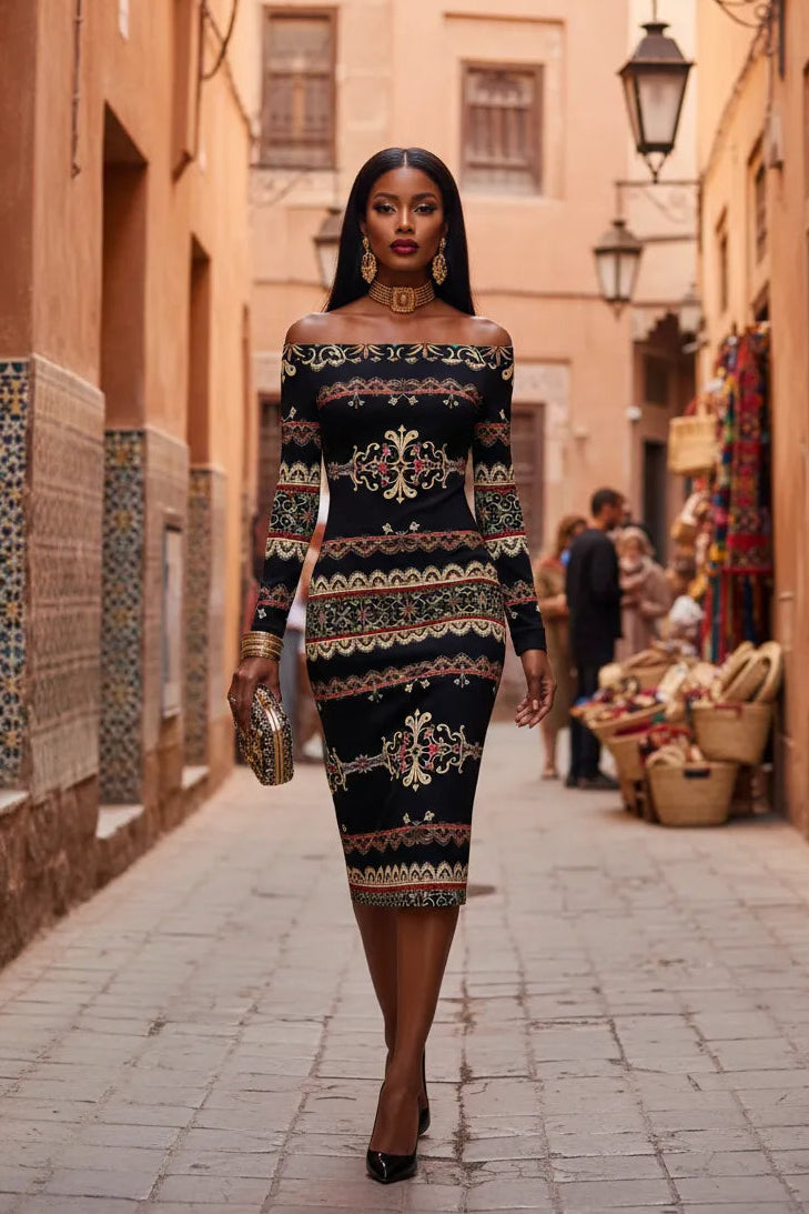 Luxury off-shoulder midi dress for women designed for evening events and elegant occasions