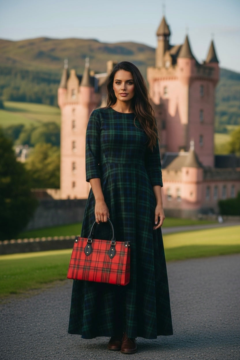 Luxury faux leather red tartan tote bag for women
