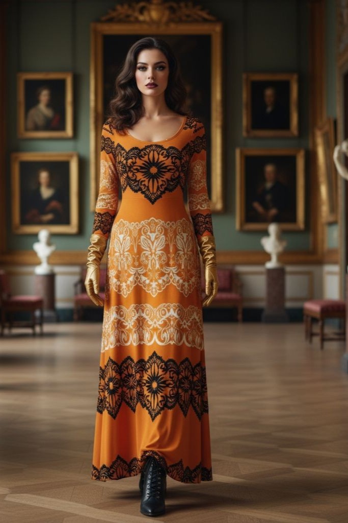 Luxurious gold velvet evening gown with black lace floral patterns by Angelic Blessings Shop