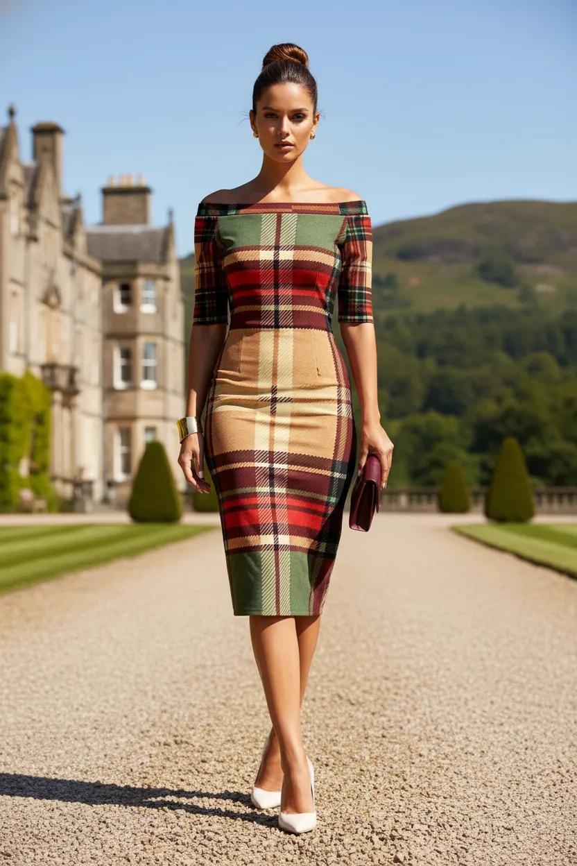 Made to order tartan midi wrap dress boutique style S to 6XL USA