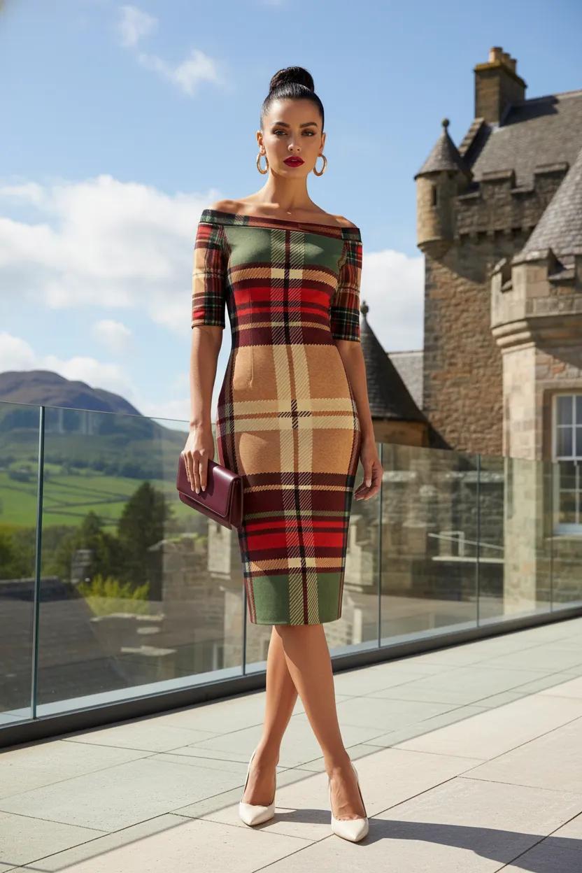 Wrap Dress Dress Plaid Elegant Outfit Knee Length Stylish Evening
