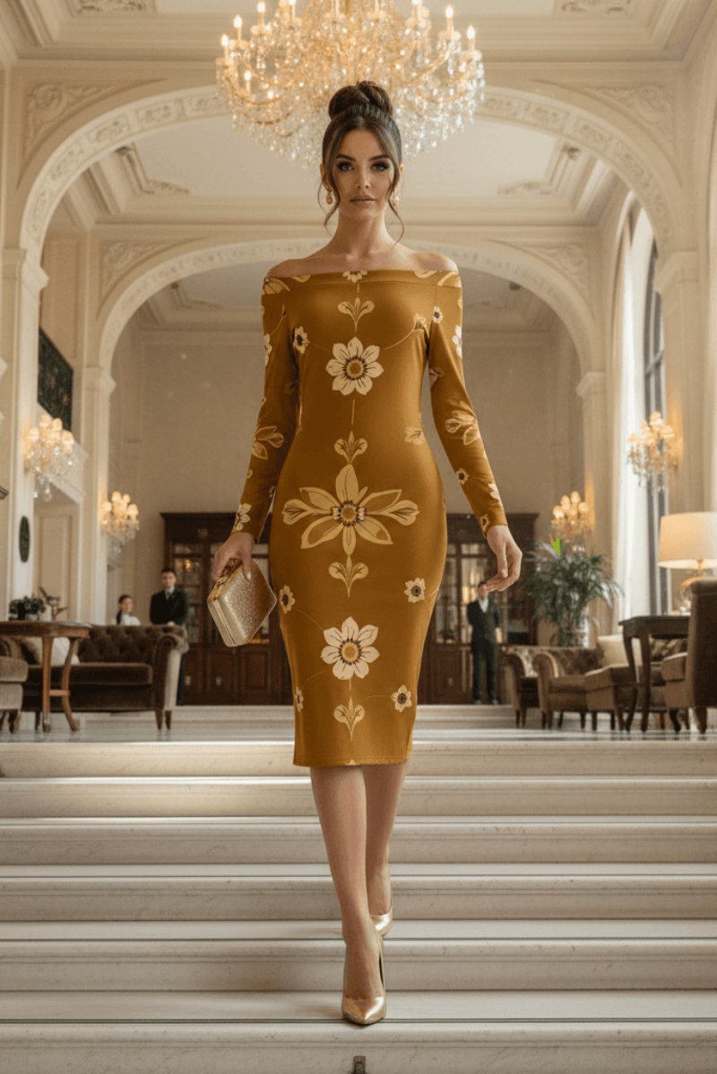1950s Sunflower Bodycon vintage bridal dress in luxury gold-S-6XL 1950s Sunflower Bodycon vintage bridal dress in luxury gold-S-6XL
