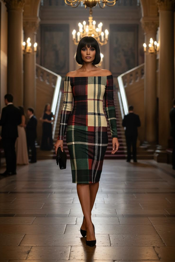 Old money plaid dress outfit idea for formal dinner and events