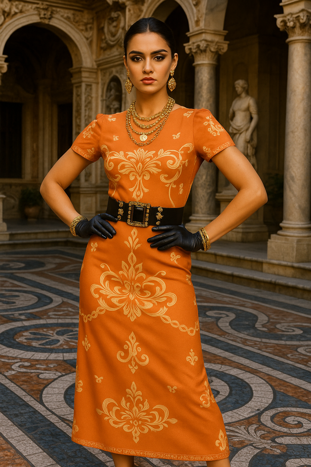 Pastel orange midi dress for women with intricate patterns and short sleeves by Angelic Blessings Shop