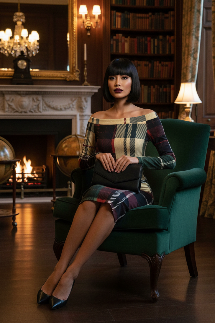 Plaid date night dress for women with flattering wrap fit