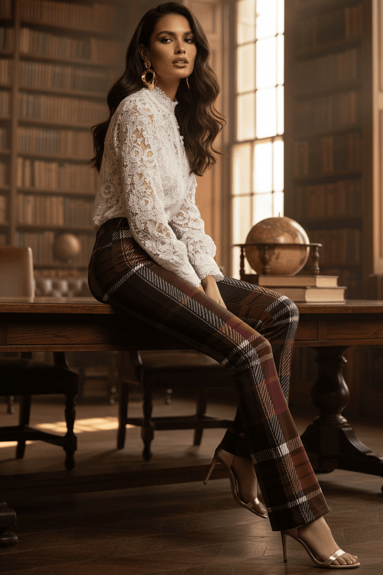 Plaid flare pants women suitable for office and work outfits