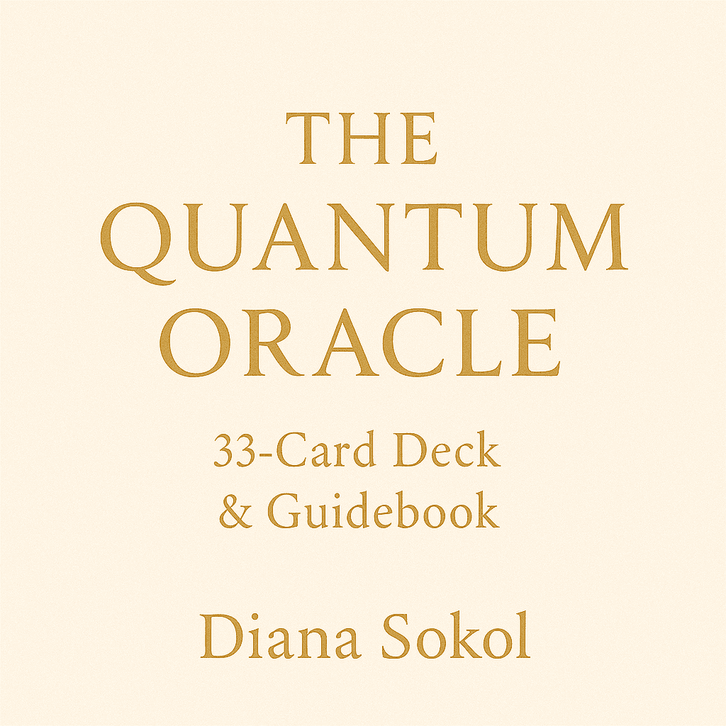The Quantum Oracle guidebook and 33-card deck by Diana Sokol with gold text on beige cover