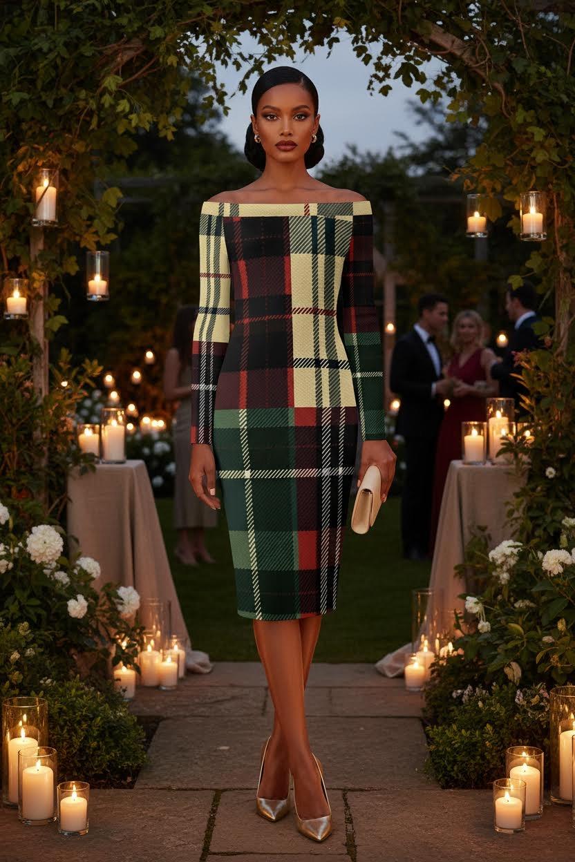 Tartan bodycon wrap midi dress available in sizes S to 6XL