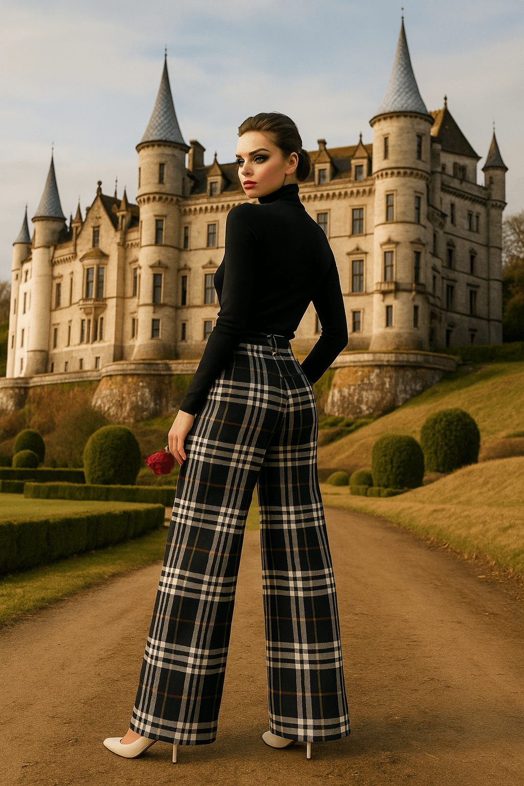 Glamis Plaid High Waisted Trousers by Angelic Blessings Shop - Angelic Blessings