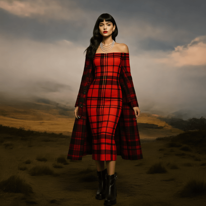 Tioram Red Tartan dress off shoulder bodycon dress by Angelic Blessings Shop in Highlands Fashion style