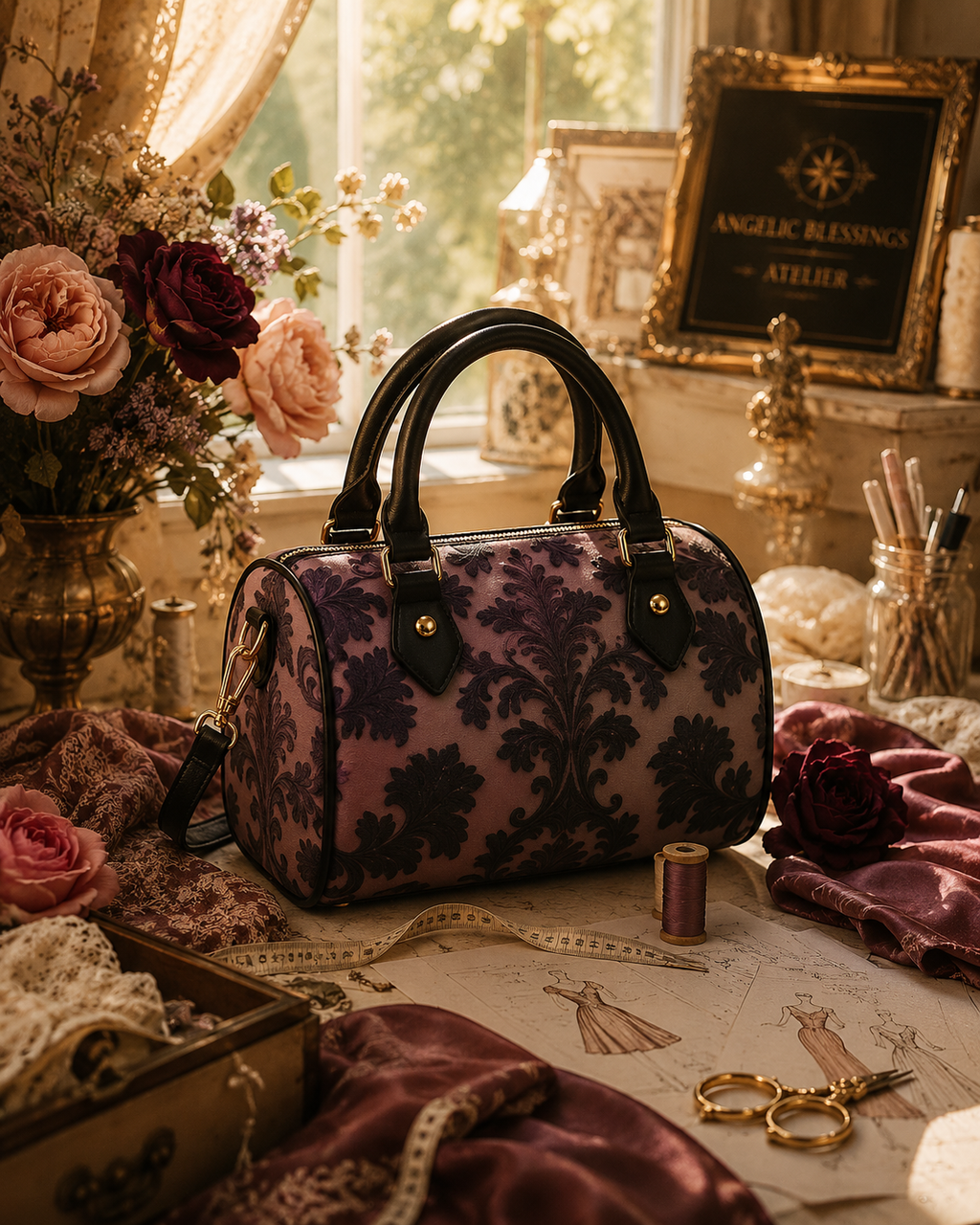 Violet Baroque vintage coach purse elegant evening outfit floral design