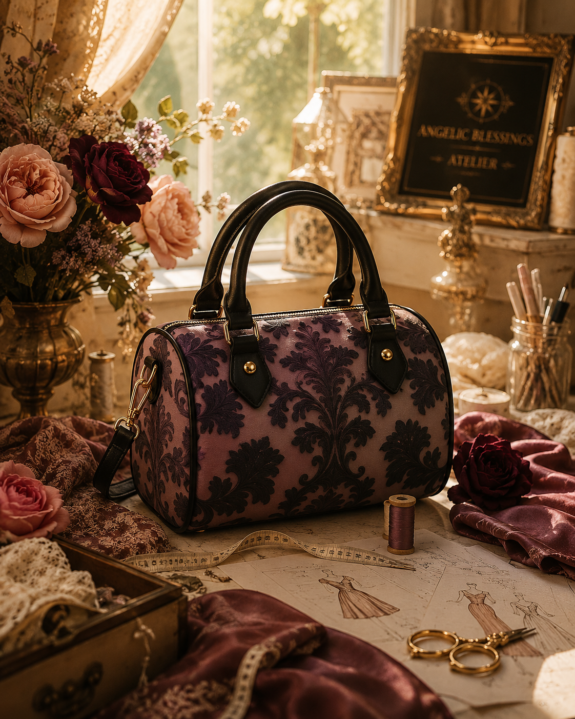 Violet Baroque vintage coach purse elegant evening outfit floral design