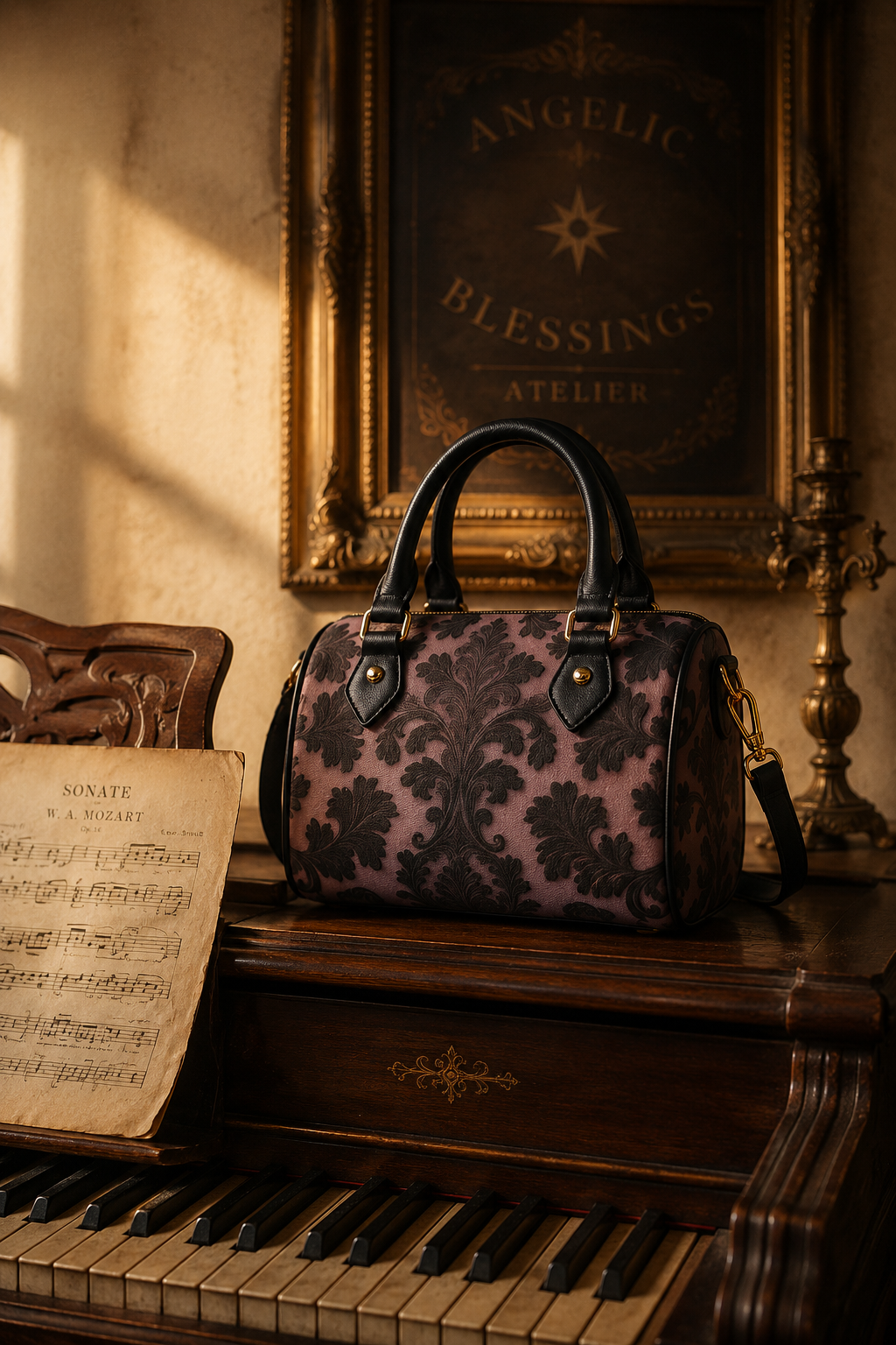 Violet Baroque vintage coach purse with elegant evening outfit style