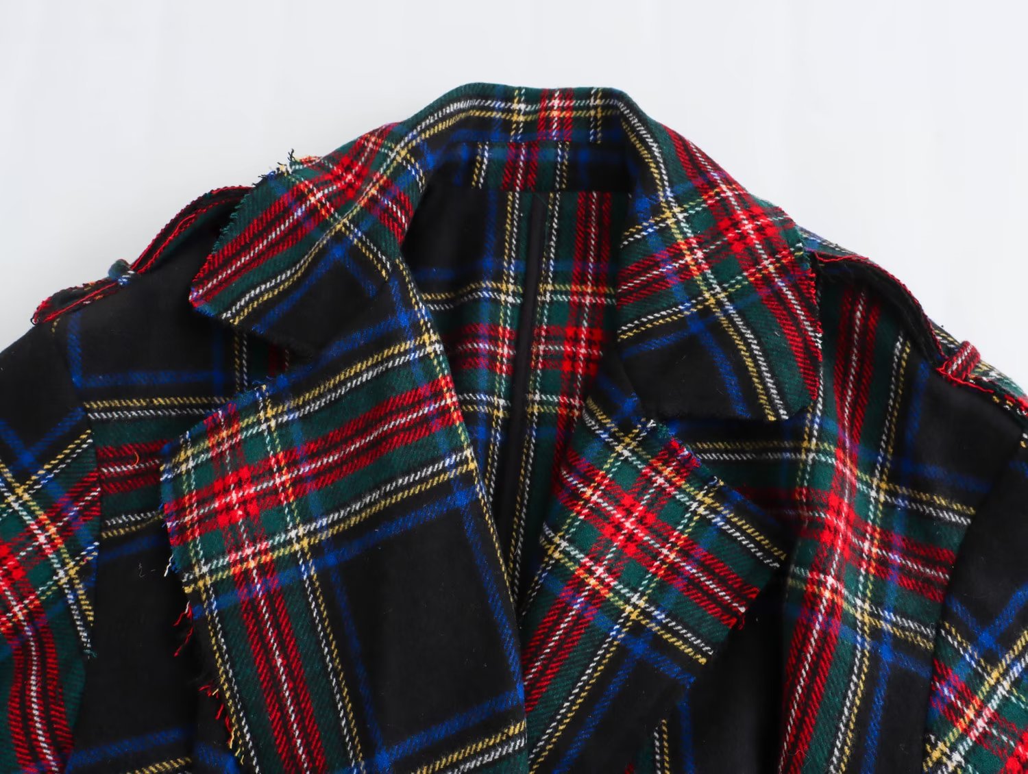 Angelic Blessings Shop women's tartan trench coat with red blue and black plaid pattern