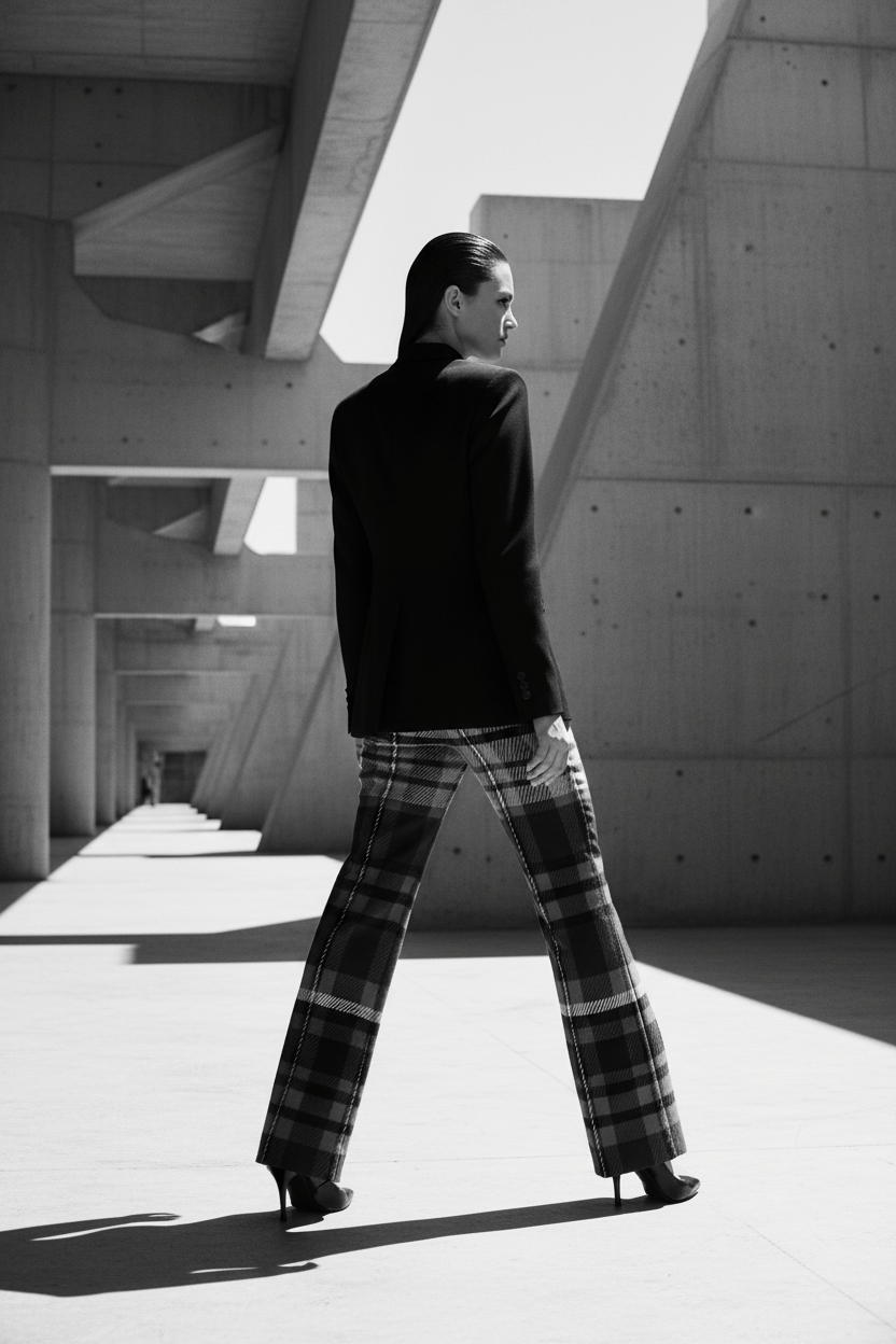 Women's red green tartan wide leg trousers tailored fit modern style